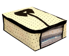 Kuber Industries Dot Printed Foldable Non-Woven Shirt T-shirt Trousers Jeans Organizer With Clear Window (Cream) -HS43KUBMART26174