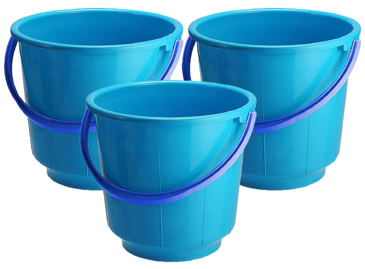 Kuber Industries 3 Pieces Unbreakable Strong Plastic Bathroom Bucket 13 LTR (Blue) -CTLTC37907