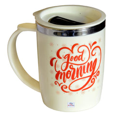 Heart Home Insulated BPA Free Plastic Coffee Mug with Lid, Pack of 2 (Cream & Coffee)