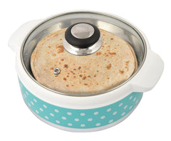 Heart Home Dot Printed BPA Free Food Grade Inner Stainless Steel Casserole Keeps Chapati, Food, Curry With Toughened Glass Lid, 1500ml- Pack of 2 (Green)-HS42KUBMART25004