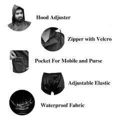 Heart Home PVC Raincoat with Adjustable Hood for Men & Women (Black) 54HH4141.