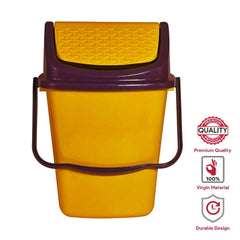 Kuber Industries 2 Pieces Delight Plastic Swing Garbage Waste Dustbin for Home, Office with Handle, 5 Liters (Yellow & Light Brown)