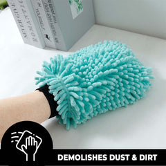 Kuber Industries Chenille Dry Mitt Gloves|Multi-Purpose Gloves for Kitchen, Home & Laptop Cleaning|Lint & Scratch Free|Super Absorbent||Light Green