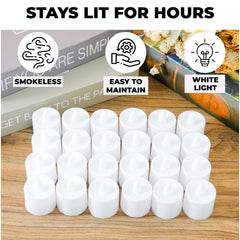 Kuber LED Tea Light Candles for Home Decor |Battey Operated |Flameless Yellow Light |Safe & Easy to Maintain |Diwali Lights for Home Decoration|White|Pack of 24