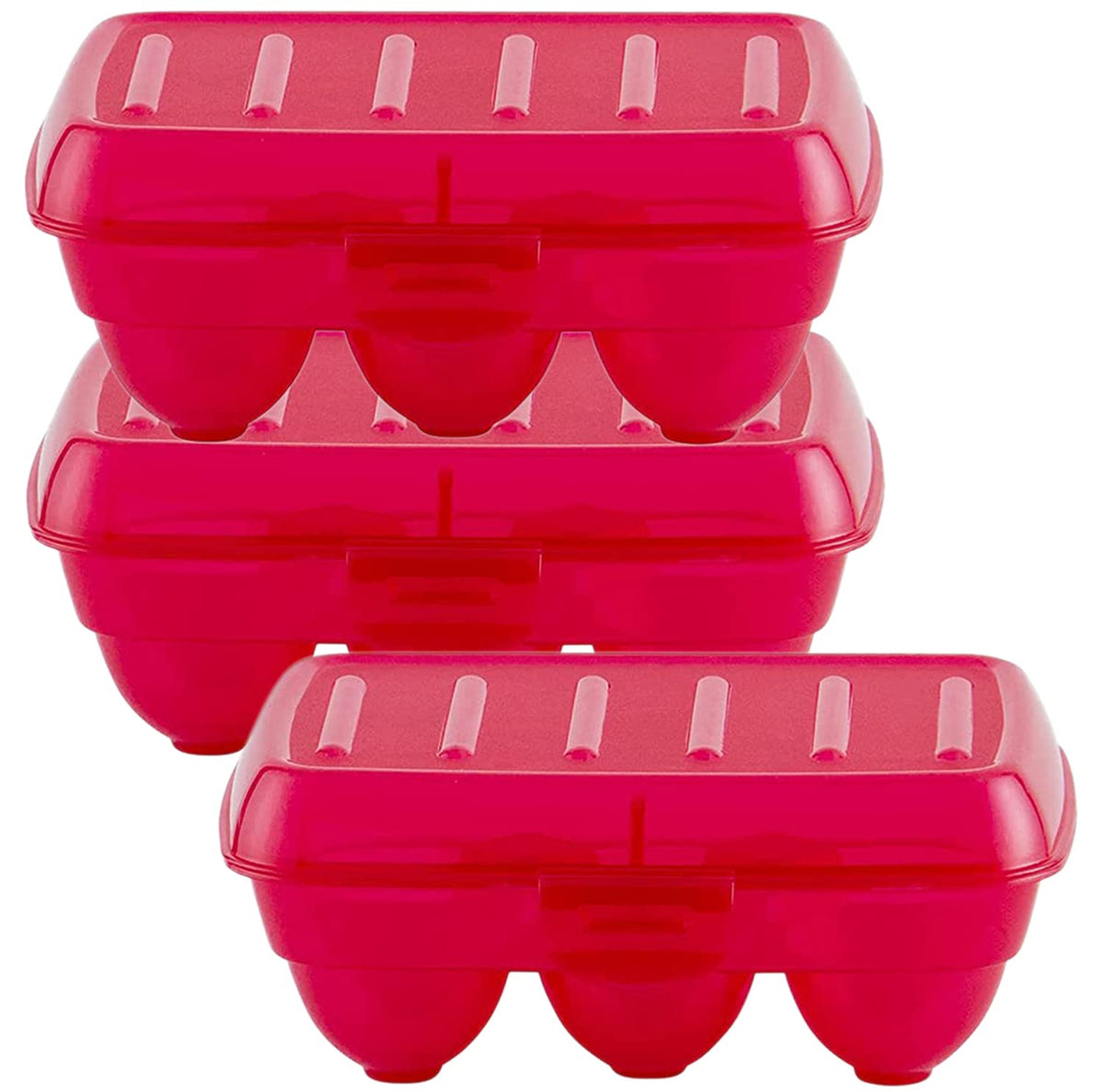 Heart Home Plastic 6 Slot Egg Container,Tray, Holder for Refrigerator & Kitchen- Pack of 3 (Pink)-46HH0388