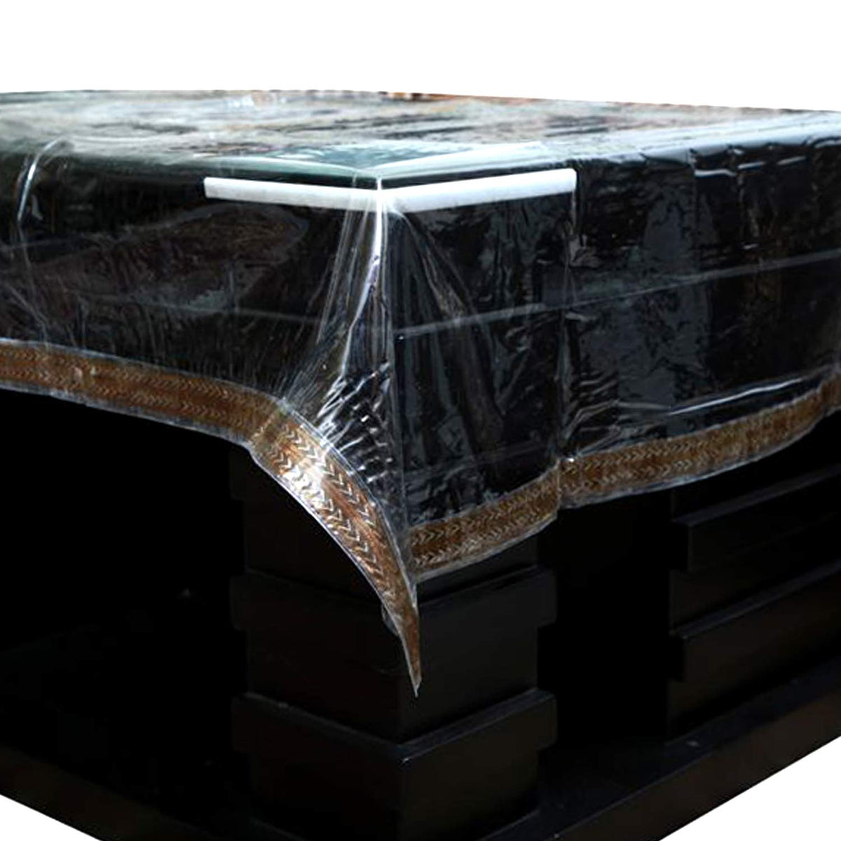 Heart Home Transparent Vinyl PVC Rectangle Table Cloth Protector Oil Spill Proof Wipe Clean Table Cover for Dining Table, Parties & Camping, 60 X 90 Inches (Brown)