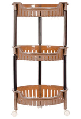 Heart Home Plastic 3-Tier Multi-Purpose Round Rolling Storage Cart Organizer Shelf Rack With Wheels (Brown) -46HH0555
