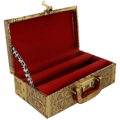 Kuber Industries Multipurpose Wooden Emobssed Design 2 Rod Bangle Box/Organizer/Case With Mirror & Number Lock System - Pack of 2 (Gold)-47KM0551
