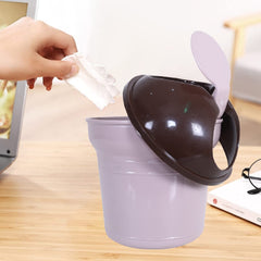 Kuber Industries Table Dustbin|Durable Plastic Small Desktop Garbage Bin with Swing-Lid|Countertop Trash Can For Study Table, Office, 3 Ltr, Pack of 2 (Peach)