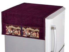 Kuber Industries Dolli Design Velvet Fridge, Refrigerator, Side by Side, Double Door Top Cover, Protect(Purple)-HS_38_KUBMART21095, Standard