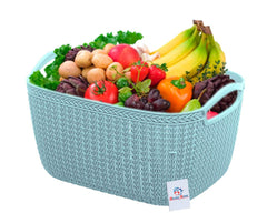 Heart Home Q-5 Unbreakable Plastic 5 Pieces Multipurpose Medium Size Flexible Storage Baskets/Fruit Vegetable Bathroom Stationary Home Basket with Handles (Light Blue)-HEART10495