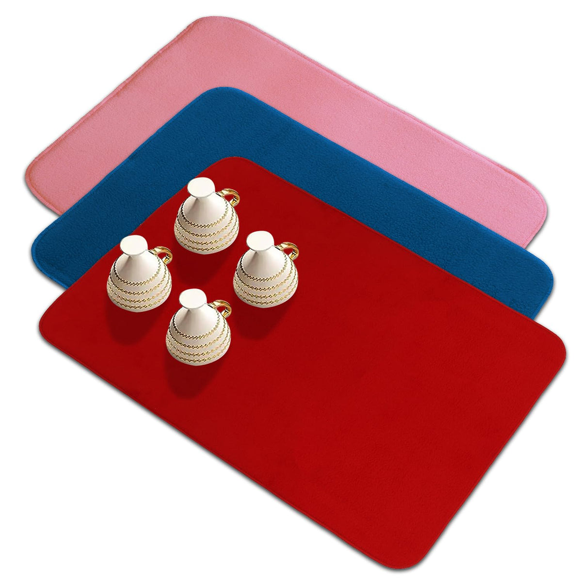 Heart Home Dish Dry Mat | Microfiber Drying Mat | Reversible Kitchen Drying Mat | Absorbent Mat | Kitchen Dish Dry Mat | 50x70 | Pack of 3 | Multi