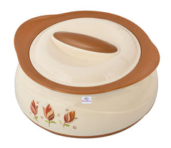 Heart Home Floral Printed BPA Free Food Grade Inner Stainless Steel Casserole Keeps Chapati, Food, Curry with Lid, 1500ml (Cream & Brown)-HS42KUBMART25034