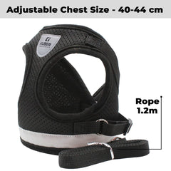 Kuber Industries Dog Harness With Adjustable Leash|Breathable Polyester Mesh Fabric |Large Size|HT-844|Comfortable No-Pull Grip|Quick Release Buckles|Black