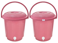 Heart Home Multipurposes Plastic Bucket with Lid & Tap System for Home Cleaning & Save Water, 18Ltr. Pack of 2 (Pink) 52HH3898