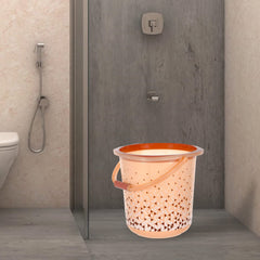 Heart Home Plastic Unbreakable Tinted Print Bathroom Bucket with Strong Handle,18 LTR. (Brown)