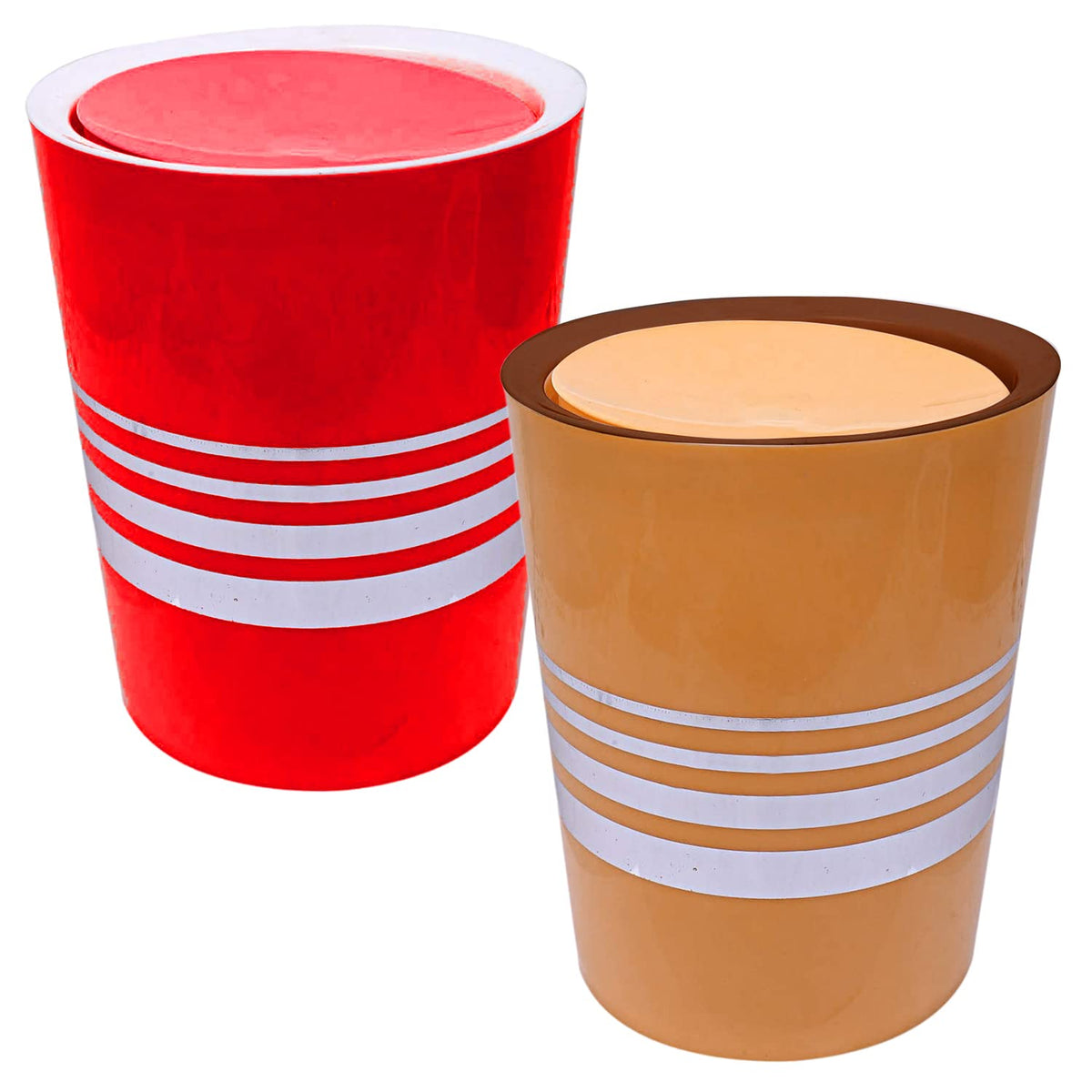Kuber Industries Plastic Dustbin/Wastebin With Swing Lid, 7 Liter- Pack of 2 (Red & Yellow)-47KM0815
