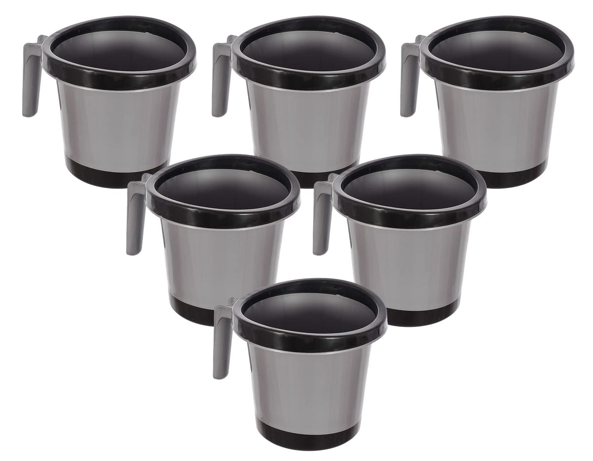 Heart Home Plastic Bathroom Mug 1 Litre Pack of 6 (Black)-46HH0263