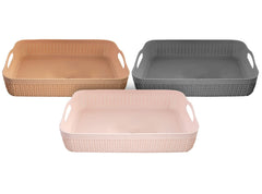 Heart Home Q-3 Multiuses Designer Unbreakable Plastic Storage Basket/Organizer/Bin For Home, Kitchen, Bathroom, Office Use Pack of 3 (Pink & Grey & Coffee)-50HH01527