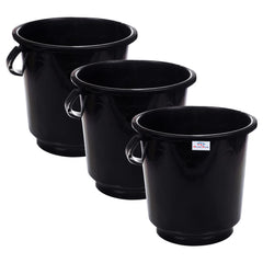Heart Home Bucket|Plastic Bucket for Bathroom|Bucket for Bathing|Unbreakable Bucket with Handle|16 Liter|Pack of 3 (Black)