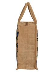Kuber Industries Fruits Print Jute Reusable Eco-Friendly Hand Bag/Grocery Bag For Man, Woman With Handle (Blue) 54KM4360