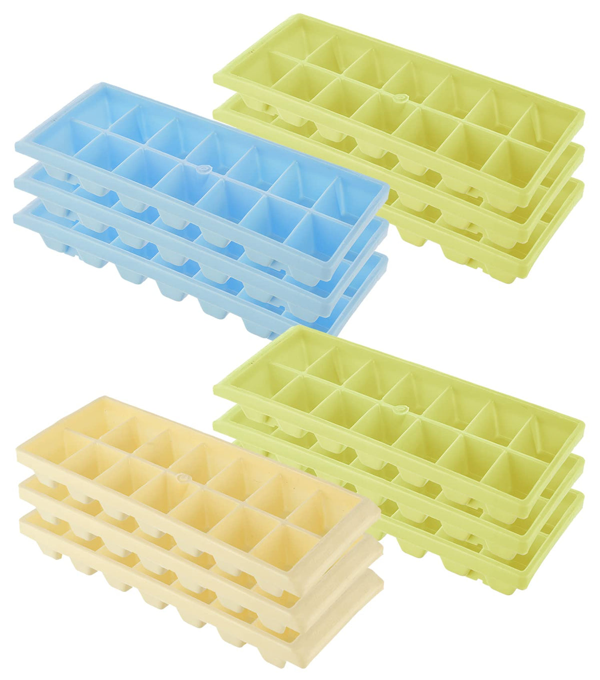 Heart Home BPA Free Easy Release Ice Cube Tray/Bin/Box Set with 14 Section- Pack of 12 (Cream & Green & Blue)-HS43HEARTH25818