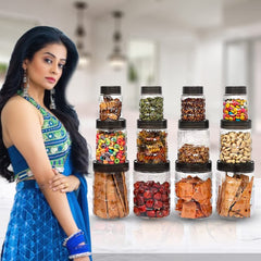 Kuber Industries Set of 12 Plastic Container Set | 1000ml, 500ml, 200ml I PET, Food Grade Plastic, 100% BPA Free | Airtight Container Set for Kitchen Storage |Small to Large, Transparent