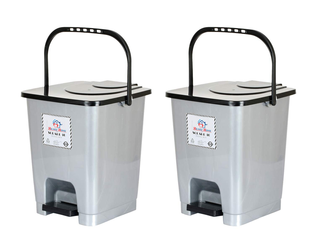Heart Home Premium Plastic Pedal Dustbin 10 Ltr (Grey)-Pack of 2-HHEART16405
