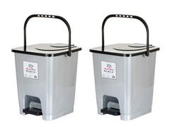Heart Home Premium Plastic Pedal Dustbin 10 Ltr (Grey)-Pack of 2-HHEART16405