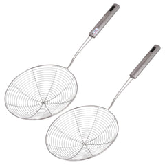 Heart Home Puri Strainer|Stainless Steel Jhar for Cooking & Frying|Versatile Deep Fry Chalni with Handle for Kitchen|18 cm|Pack of 2 (Silver)