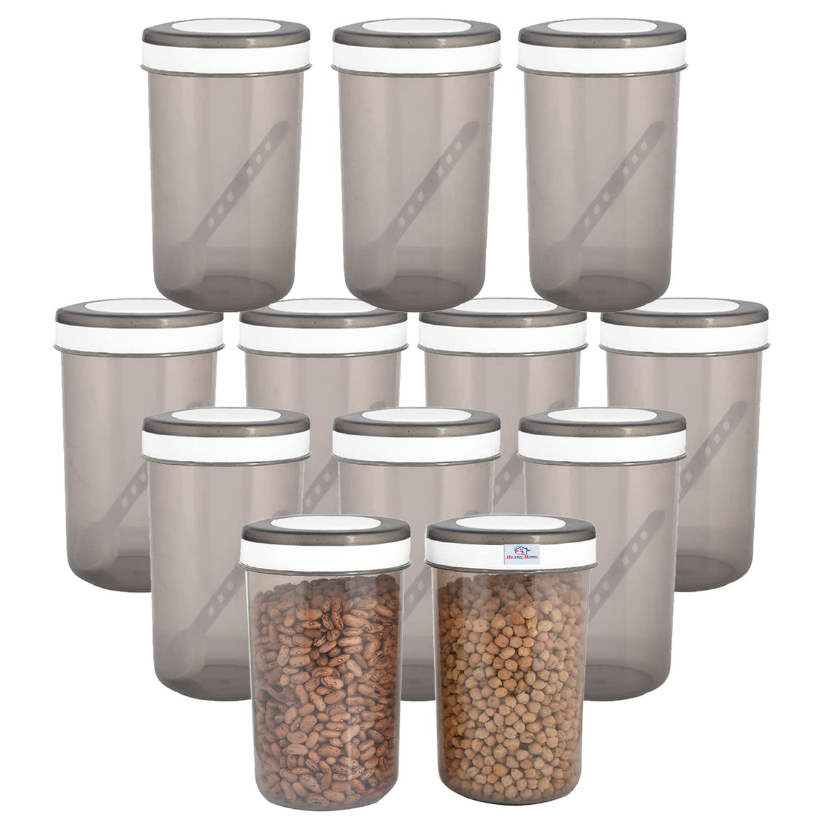 Heart Home Containers Set for Kitchen|BPA-Free Plastic 500 ML Storage Containers Set with Spoon for Kitchen|Pack of 12 (Gray)