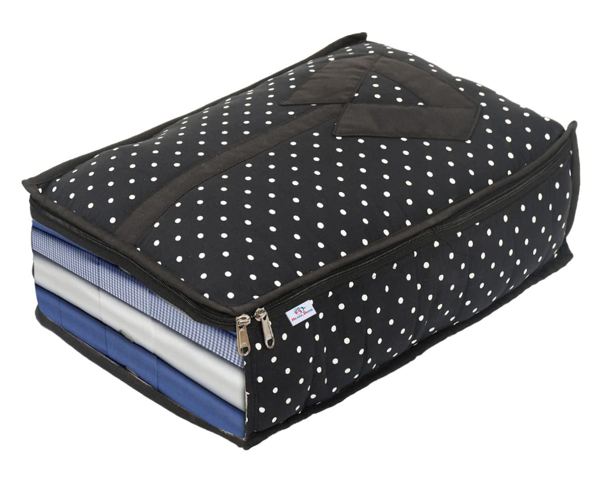 Heart Home Dot Print Cotton Shirt Cover/Clothing Organizer/Wardrobe Organizer For Home, Traveling (Black) 54HH4180.