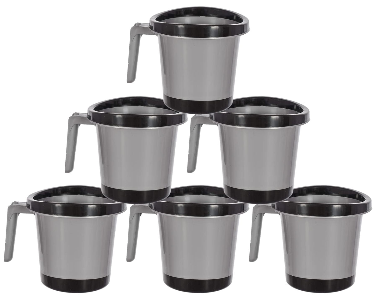Kuber Industries Multiuses Lightweight, Unbreakable Plastic Bathroom Mug 1 Litre Pack of 6 (Black)-46KM0264