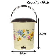 Kuber Industries Multiuses Floral Print Plastic Dustbin For Home, Kitchen, Office, Bathroom With Swing Lid 10 Litre (Cream) 52KM3970