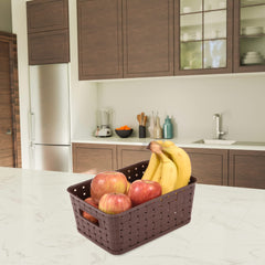 Kuber Industries BPA Free Attractive Design Multipurpose Large Trendy Storage Basket With Lid|Material-Plastic|Color-Brown|Pack of 1