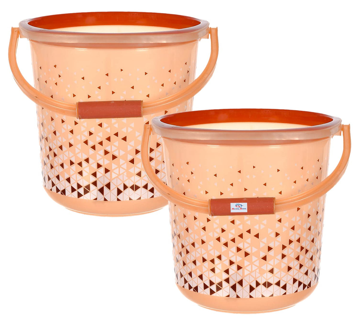 Heart Home Unbreakable Plastic Triangle Print Bucket for Home & Bathing with Handle 18 LTR Pack of 2 (Brown) 54HH3935.