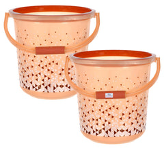 Heart Home Unbreakable Plastic Triangle Print Bucket for Home & Bathing with Handle 18 LTR Pack of 2 (Brown) 54HH3935.