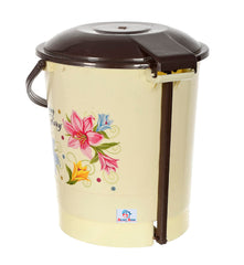 Heart Home Multiuses Floral Print Plastic Dustbin For Home, Kitchen, Office, Bathroom With Swing Lid 10 Litre (Cream) 52HH3970