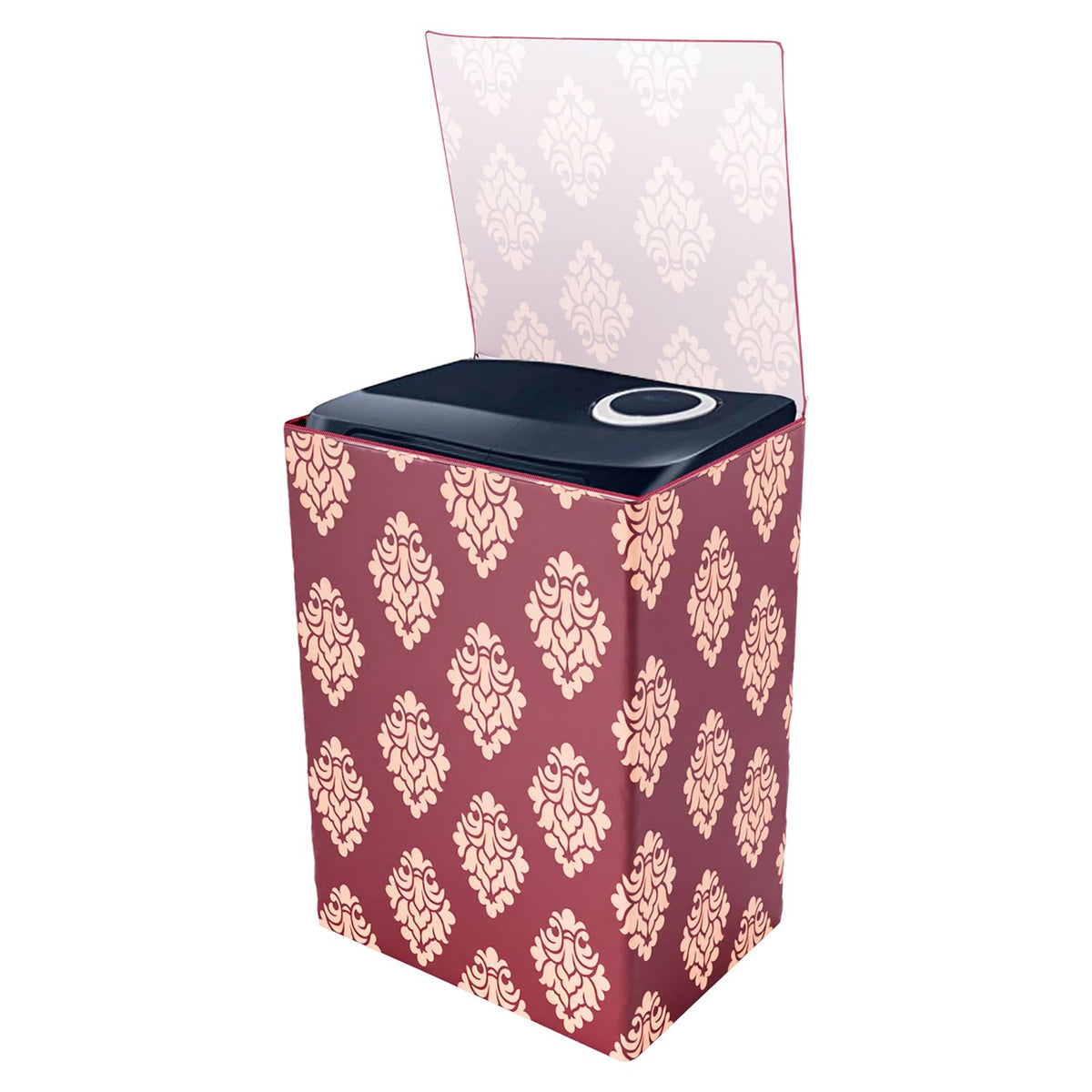 Heart Home Washing Machine Cover | Square Design Washing Machine Cover | Knitting Polyester | Top Load Semi-Automatic Washing Machine Cover | Maroon