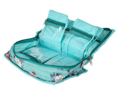 Heart Home Flower Printed Portable Cotton Jewellery Organizer/Case/Bag With 6 Transparent Pockets (Green)-50HH01206