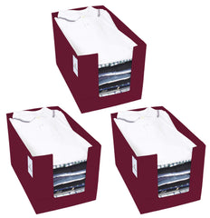 Kuber Industries 3 Piece Non Woven Shirt Stacker Wardrobe Organizer Set, Maroon-CTKTC031842