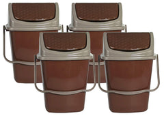Kuber Industries 4 Pieces Delight Plastic Swing Garbage Waste Dustbin for Home, Office with Handle, 5 Liters (Brown)