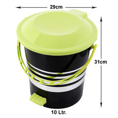 Kuber Industries Pedal Dustbin|Plastic Pedal Dustbin|Kitchen Waste Paper Bin|Dustbin For Bedroom|Green Lid 10 Liter Dustbin|Pack of 2 (Black)