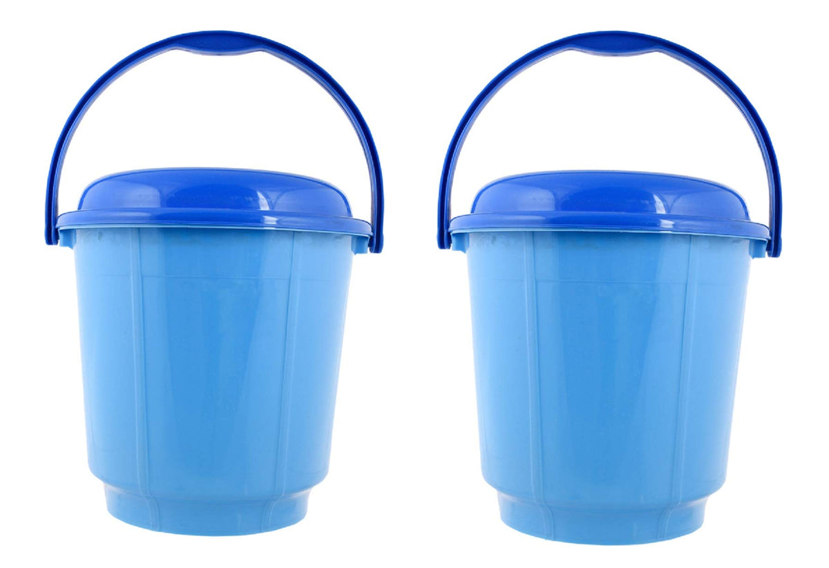 Kuber Industries Multipurpose Plastic Bucket with Lid 18 LTR (Blue)-Pack of 2-KUBMART15234