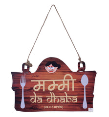 Heart Home Wooden Mummy Da Dhaba Printed Kitchen Door Quotes For Kitchen & Restaurant (Brown)