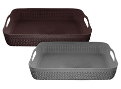 Heart Home Q-4 Multiuses Designer Unbreakable Plastic Storage Basket/Organizer/Bin For Home, Kitchen, Bathroom, Office Use Pack of 2 (Grey & Brown)-50HH01589