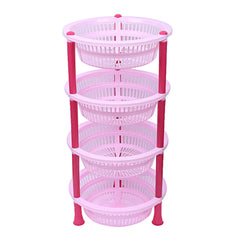 Kuber Industries Plastic 4 Layer Multi-Purpose Kitchen Storage Basket Rack (Pink)-Ctktc25202