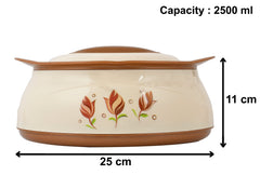Kuber Industries Floral Printed BPA Free Food Grade Inner Stainless Steel Casserole Keeps Chapati, Food, Curry with Lid, 2500ml- Pack of 2 (Cream & Brown)-HS42KUBMART25040