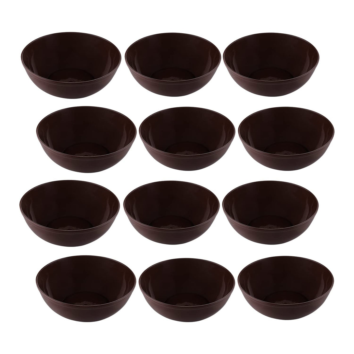 Kuber Industries Bowls|Plastic Dishwasher Safe Bowl|Serving Bowls|Bowls for Kitchen|Microwave Safe Bowls for Salad|Soup|Pasta|500 ML|Pack of 12 (Brown)