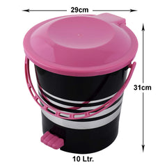 Kuber Industries Pedal Dustbin|Plastic Pedal Dustbin|Kitchen Waste Paper Bin|Dustbin For Bedroom|Pink Lid 10 Liter Dustbin|Pack of 2 (Black)